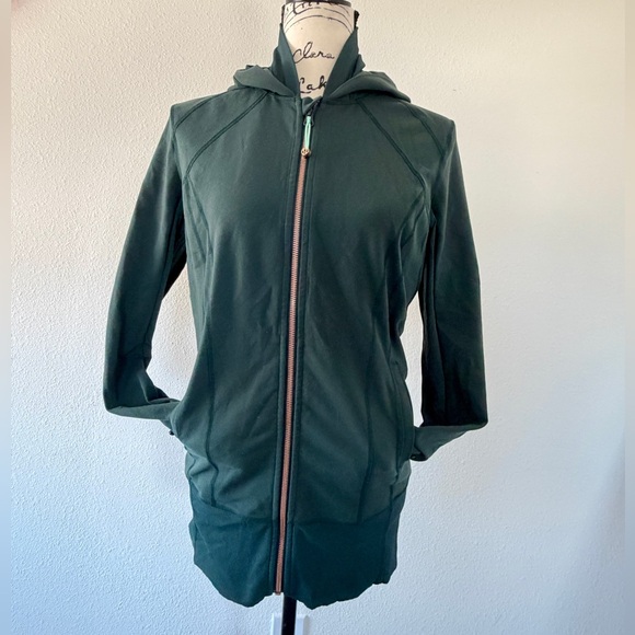 Lululemon Define Daily Practice Jacket Dark Fuel Green Gold Zip Sz 10 Athletic - Picture 15 of 16